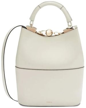 Furla Sfera Logo-Buckle Bucket Bag - White