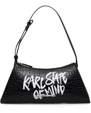 KARL LAGERFELD Croc-Effect Logo-Print Shoulder Bag - White