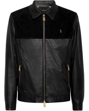 Billionaire Leather Bomber Jacket - Black