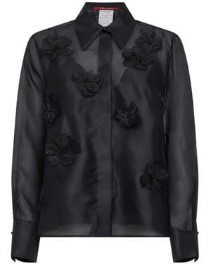 Max Mara Organza Flowers Beaded Shirt - Black