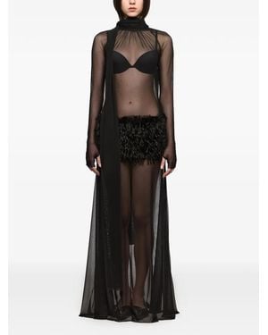 Atu Body Couture Feather-Panel Scarf-Detail Gown - Black
