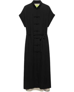 Shanghai Tang Silk Frog-Fastening Shirt Dress - Black