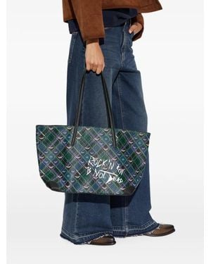 Zadig & Voltaire Check-Print Slogan-Print Tote Bag - Blue