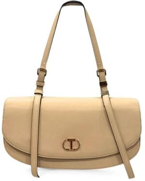 Twinset Logo-Plaque Shoulder Bag - Natural