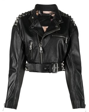 Philipp Plein Rock-Stud Cropped Leather Jacket - Black