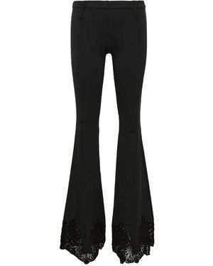 Pushbutton Lace-Hem Flared Trousers - Black