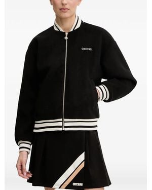 Guess Logo-Embroidered Striped-Trim Jacket - Black
