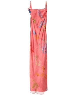 Alejandra Alonso Rojas Cowl Neck Printed Midi Dress - White