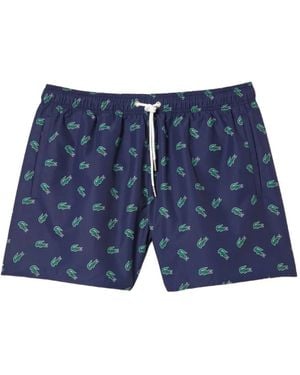 Lacoste Logo-Print Swim Shorts - Blue