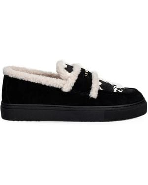 Inuikii Shearling-Trim Cow-Print Loafers - Black