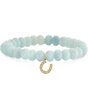 Sydney Evan Aquamarine And Diamond Horseshoe Bracelet - Blue