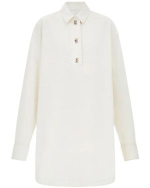 Ferragamo Vestido Camisero De Seda Y Algogón - Blanco