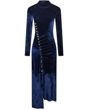 Rabanne Robe En Velours À Boutons Décoratifs - Bleu