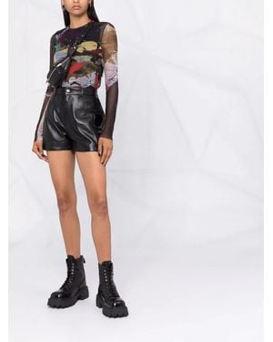 Manokhi Shorts De Cuero De Talle Alto - Negro