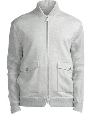 Eleventy Ribbed-Knit Panelled Jacket - Grey