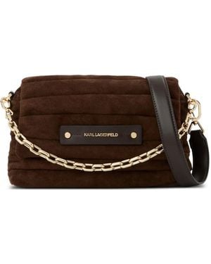 KARL LAGERFELD K/Essential Plie Flap Suede Crossbody Bag - Brown