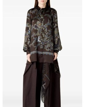 Sacai Paisley-Print Asymmetric Shirt Dress - Black