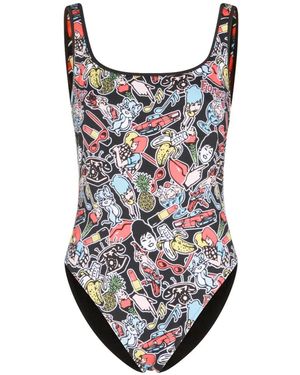 Fiorucci Graphic-Print Swimsuit - Black