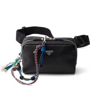 Prada Trick-Embellished Leather Shoulder Bag - Black