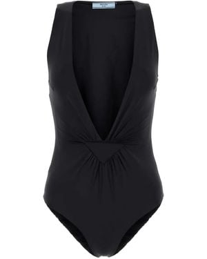 Prada V-Neck Swimsuit - Black
