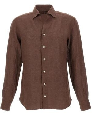Barba Napoli Chemise Culto En Lin - Brown