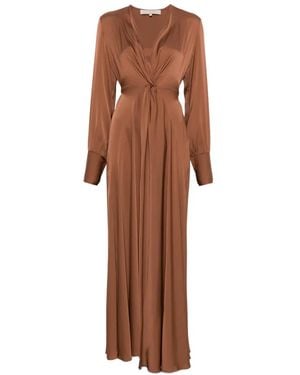 Silk95five Palm Beach Club Tie-Waist Long-Sleeve Maxi Dress - Brown