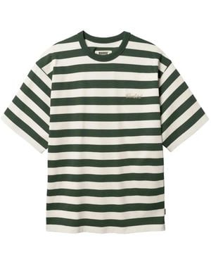 Woodbird Beam Striped Embroidered-Logo T-Shirt - Green