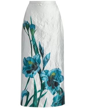 Erdem Midi-Rok Met Bloemenprint En Textuur - Blauw