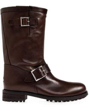 Jimmy Choo Biker Mid Buckle-Strap Boots - Brown