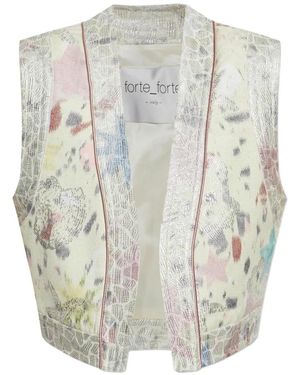 forte_forte Floral-Print Sleeveless Waistcoat - White