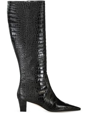 Manolo Blahnik 50Mm Penelope Crocodile-Effect Boots - Black
