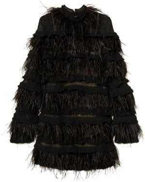 Twinset Feather-Detail Mini Dress - Black