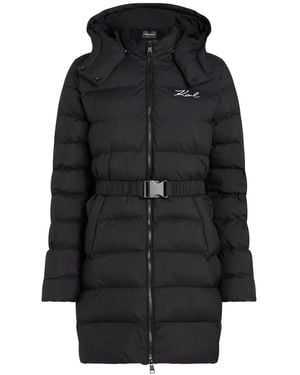 KARL LAGERFELD Lightweight Long Puffer Coat - Black