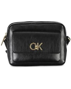 Calvin Klein Small Logo-Plaque Shoulder Bag - Black
