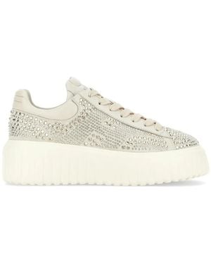 Hogan Baskets H-Stripes En Daim - Blanc