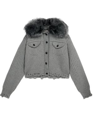 Blumarine Cardigan Crop À Design Côtelé - Gris