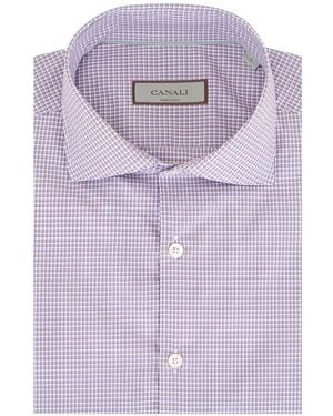 Canali Chequered Woven Shirt - Purple