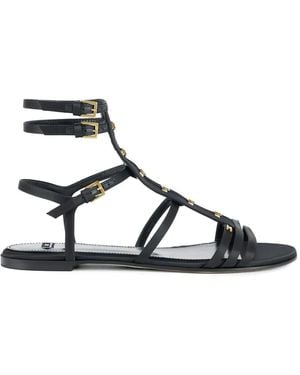Elisabetta Franchi Flat Sandals With Hooks - Black