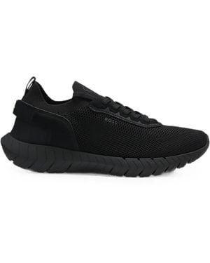 BOSS Mesh-Knit Lace-Up Trainers - Black