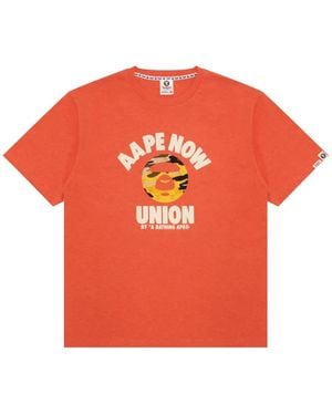 Aape By A Bathing Ape Moonface Logo-Print Cotton T-Shirt - Orange