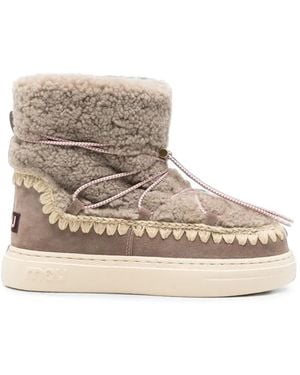 Mou Eskimo Crochet-Trim Shearling Ankle Boots - Natural
