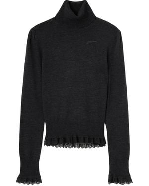 Ganni Rollkragenpullover Aus Merinoplatte - Schwarz