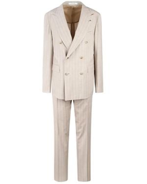 Tagliatore Pinstriped Double-Breasted Suit - Natural