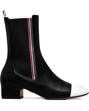 Thom Browne Stripe-Detail Cap-Toe Chelsea Boots - Black