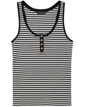 Anine Bing Alessia Natural Striped Tank Top - Black
