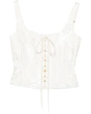 McQueen Lace-Up Floral-Jacquard Top - White