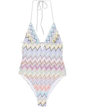 Missoni Badpak Met Halternek En Zigzag-Patroon - Wit