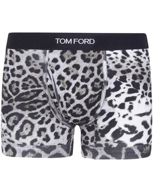 Tom Ford Leopard-Print Cotton Boxers - Blue