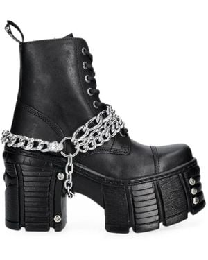 New Rock Chain-Detail Platform Boots - Black