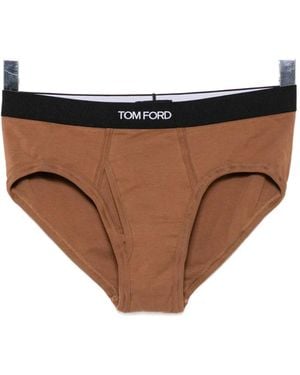 Tom Ford Logo-Waistband Briefs - Brown